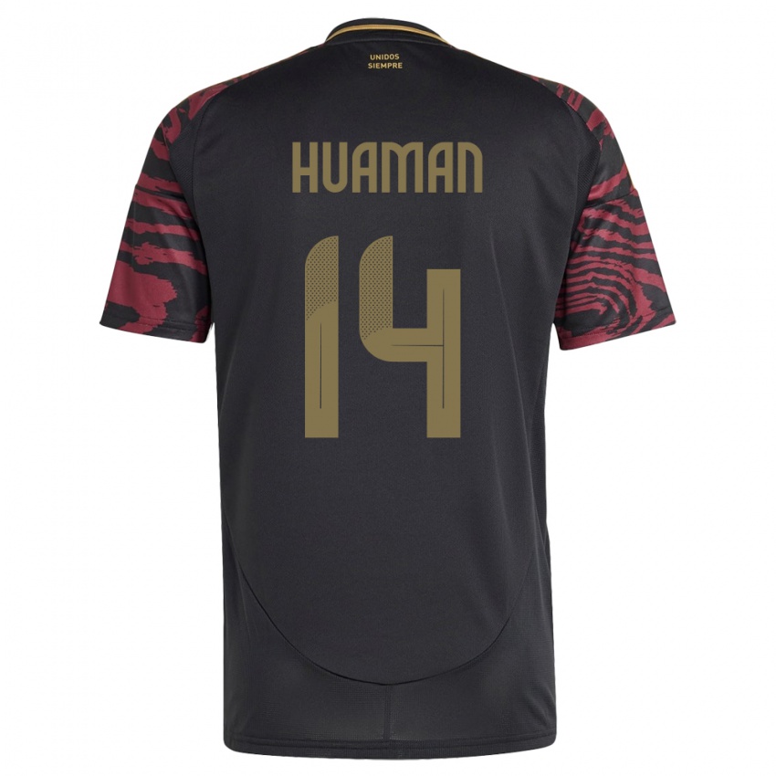 Niño Camiseta Perú Marco Huamán #14 Negro 2ª Equipación 24-26 La Camisa Argentina