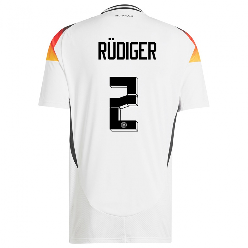 Hombre Camiseta Alemania Antonio Rudiger #2 Blanco 1ª Equipación 24-26 La Camisa Argentina