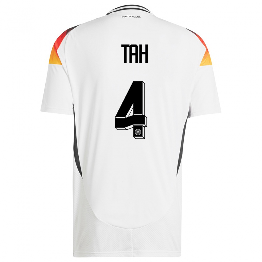 Hombre Camiseta Alemania Jonathan Tah #4 Blanco 1ª Equipación 24-26 La Camisa Argentina