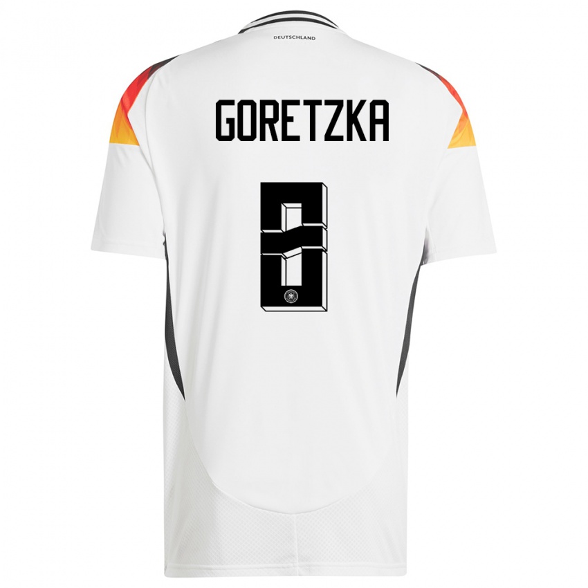 Hombre Camiseta Alemania Leon Goretzka #8 Blanco 1ª Equipación 24-26 La Camisa Argentina