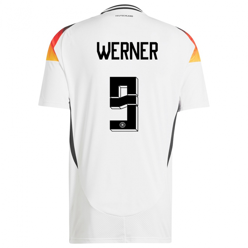 Hombre Camiseta Alemania Timo Werner #9 Blanco 1ª Equipación 24-26 La Camisa Argentina