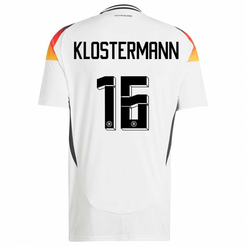 Hombre Camiseta Alemania Lukas Klostermann #16 Blanco 1ª Equipación 24-26 La Camisa Argentina