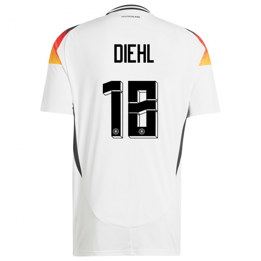 Hombre Camiseta Alemania Justin Diehl #18 Blanco 1ª Equipación 24-26 La Camisa Argentina