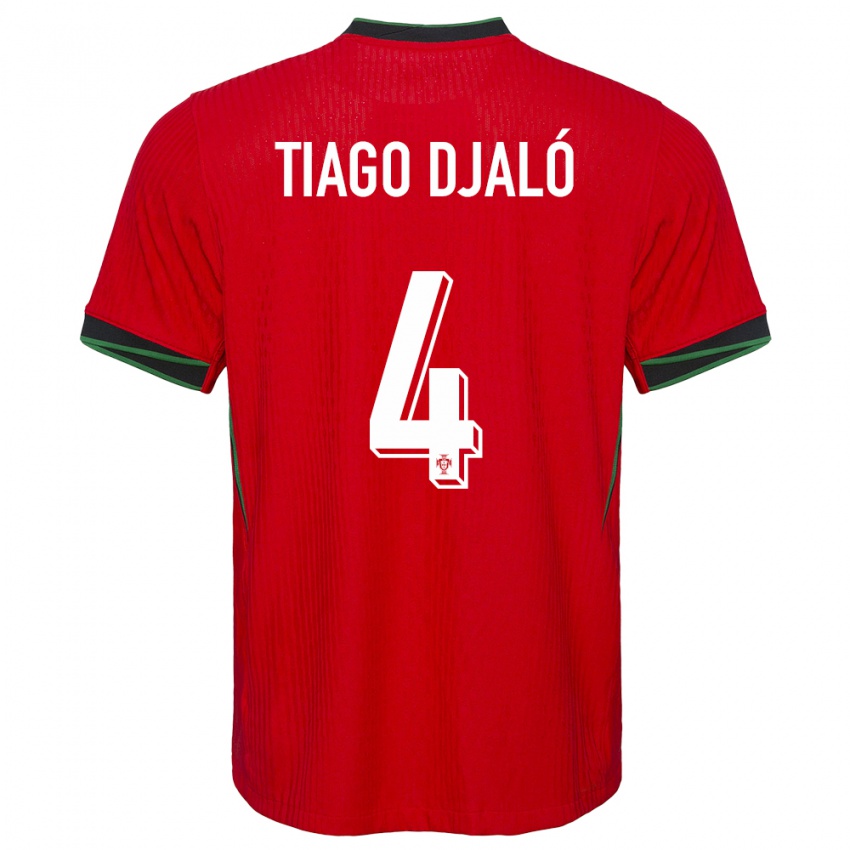 Hombre Camiseta Portugal Tiago Djalo #4 Rojo 1ª Equipación 24-26 La Camisa Argentina