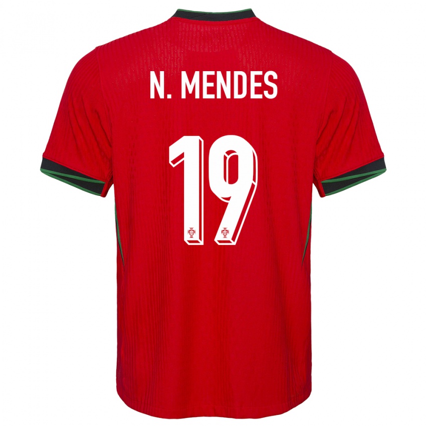 Hombre Camiseta Portugal Nuno Mendes #19 Rojo 1ª Equipación 24-26 La Camisa Argentina