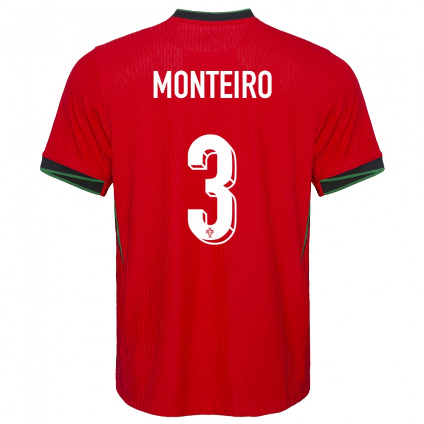 Hombre Camiseta Portugal Diogo Monteiro #3 Rojo 1ª Equipación 24-26 La Camisa Argentina