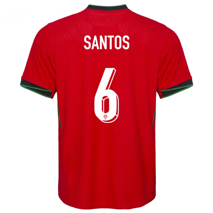 Hombre Camiseta Portugal Vasco Santos #6 Rojo 1ª Equipación 24-26 La Camisa Argentina