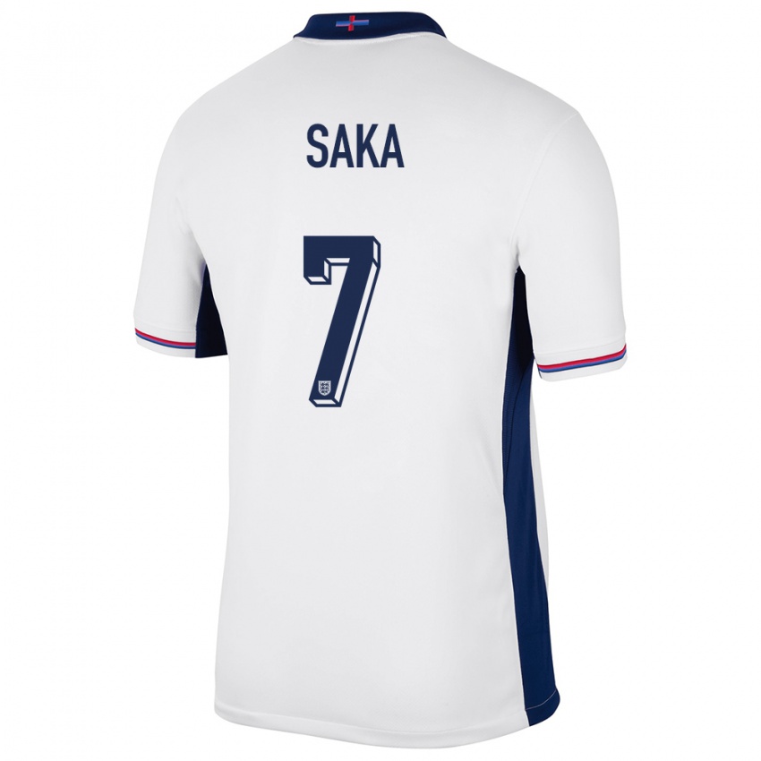 Hombre Camiseta Inglaterra Bukayo Saka #7 Blanco 1ª Equipación 24-26 La Camisa Argentina