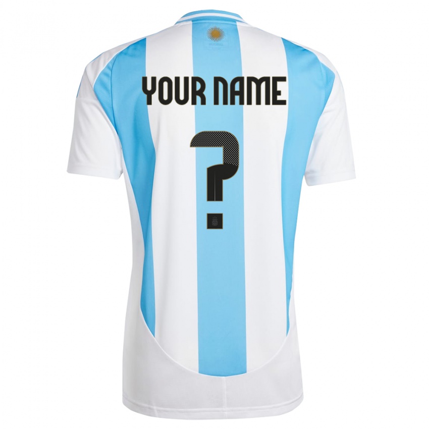 Hombre Camiseta Argentina Su Nombre #0 Blanco Azul 1ª Equipación 24-26 La Camisa Argentina