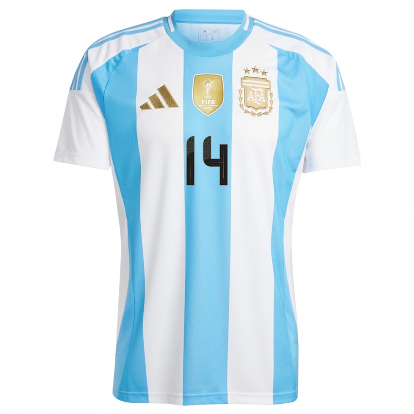 Hombre Camiseta Argentina Facundo Medina #16 Blanco Azul 1ª Equipación 24-26 La Camisa Argentina