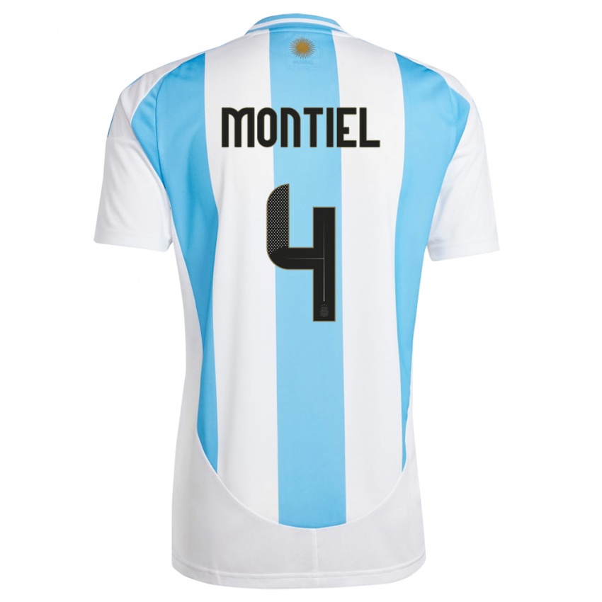 Hombre Camiseta Argentina Gonzalo Montiel #4 Blanco Azul 1ª Equipación 24-26 La Camisa Argentina
