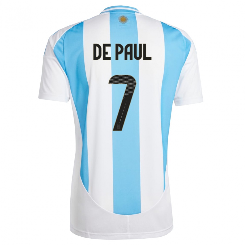 Hombre Camiseta Argentina Rodrigo De Paul #7 Blanco Azul 1ª Equipación 24-26 La Camisa Argentina
