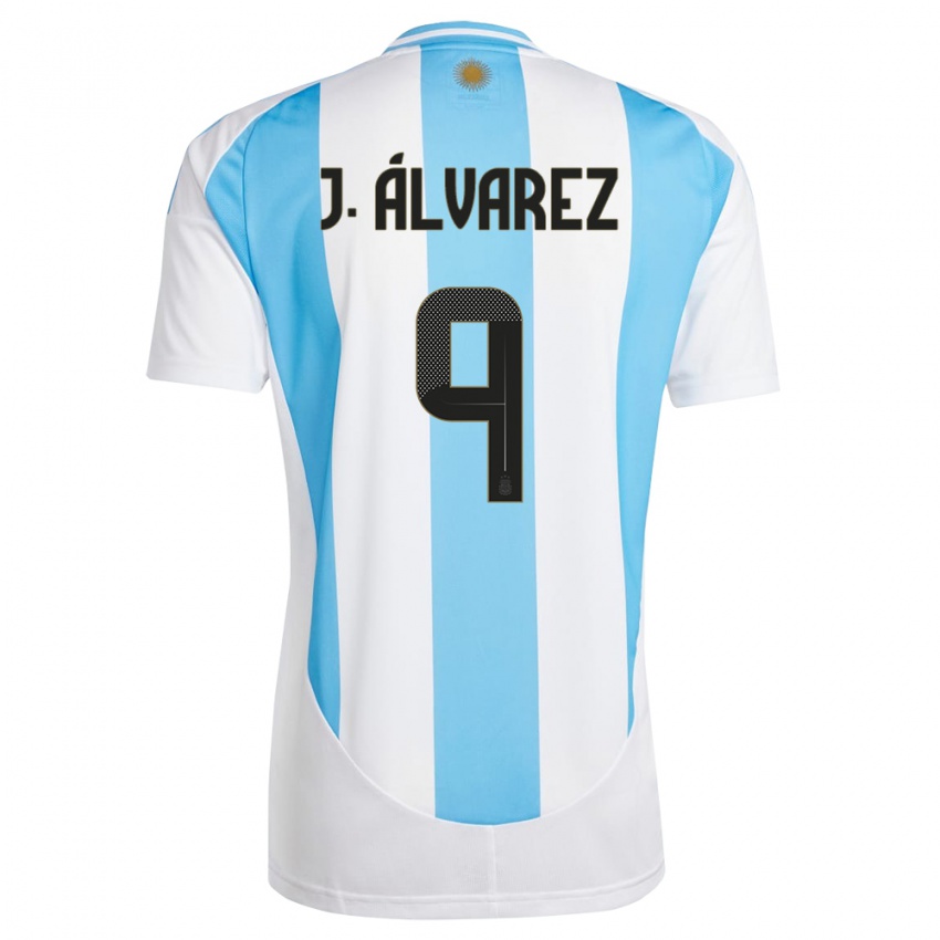 Hombre Camiseta Argentina Julian Alvarez #9 Blanco Azul 1ª Equipación 24-26 La Camisa Argentina