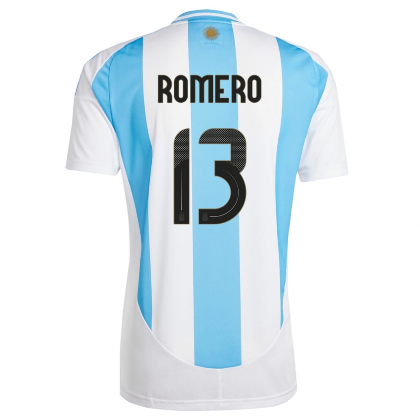 Hombre Camiseta Argentina Cristian Romero #13 Blanco Azul 1ª Equipación 24-26 La Camisa Argentina
