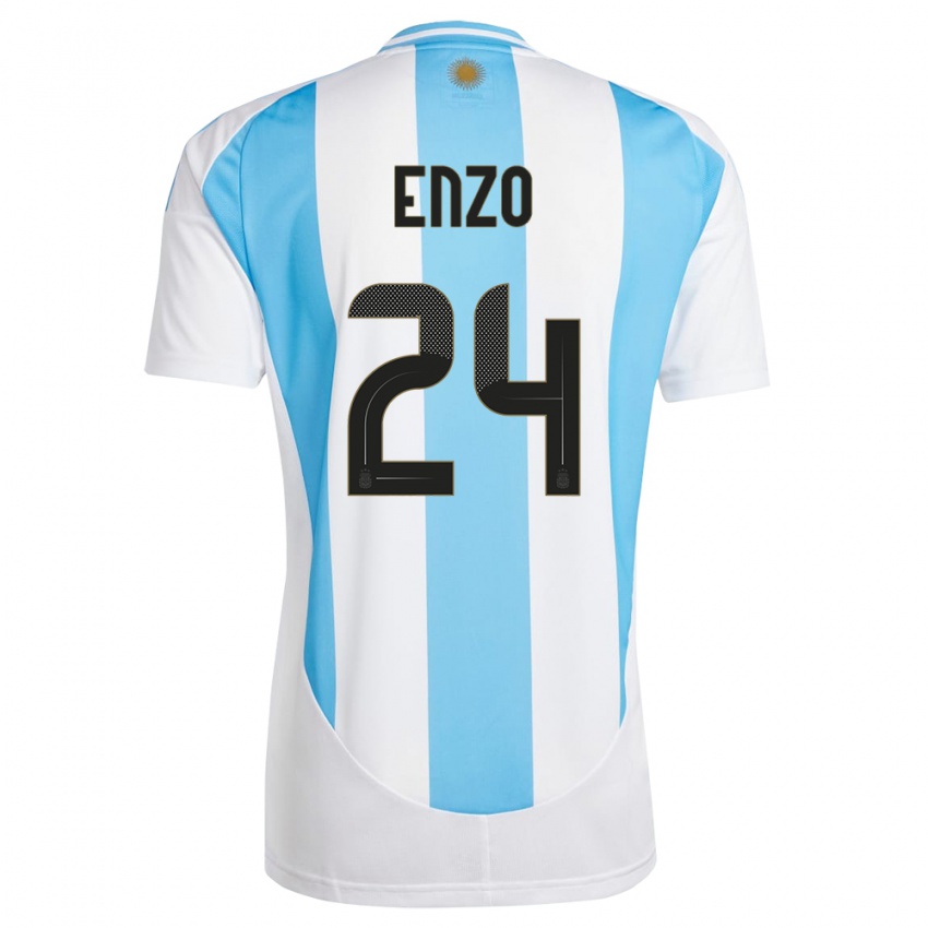 Hombre Camiseta Argentina Enzo Fernandez #24 Blanco Azul 1ª Equipación 24-26 La Camisa Argentina