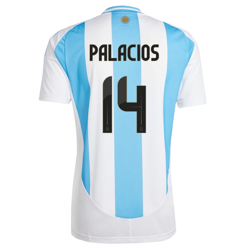Hombre Camiseta Argentina Exequiel Palacios #14 Blanco Azul 1ª Equipación 24-26 La Camisa Argentina