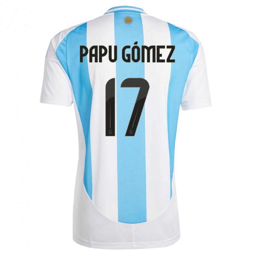 Hombre Camiseta Argentina Papu Gomez #17 Blanco Azul 1ª Equipación 24-26 La Camisa Argentina
