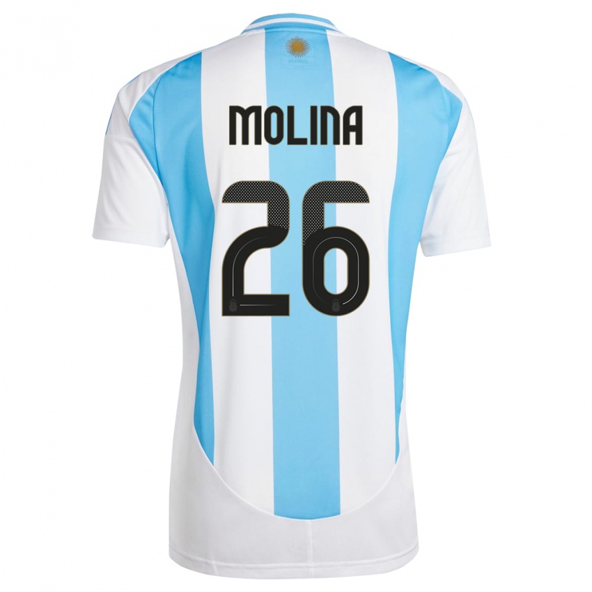 Hombre Camiseta Argentina Nahuel Molina #26 Blanco Azul 1ª Equipación 24-26 La Camisa Argentina