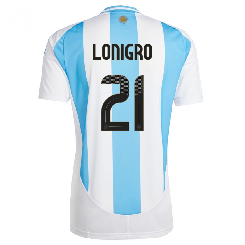 Hombre Camiseta Argentina Erica Lonigro #21 Blanco Azul 1ª Equipación 24-26 La Camisa Argentina