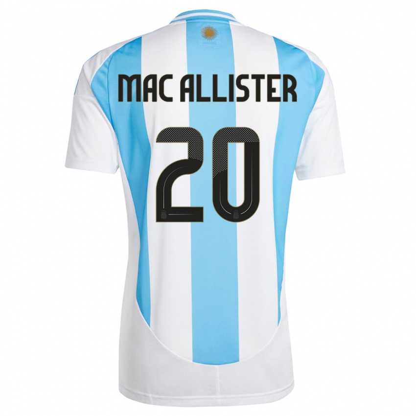 Hombre Camiseta Argentina Alexis Mac Allister #20 Blanco Azul 1ª Equipación 24-26 La Camisa Argentina