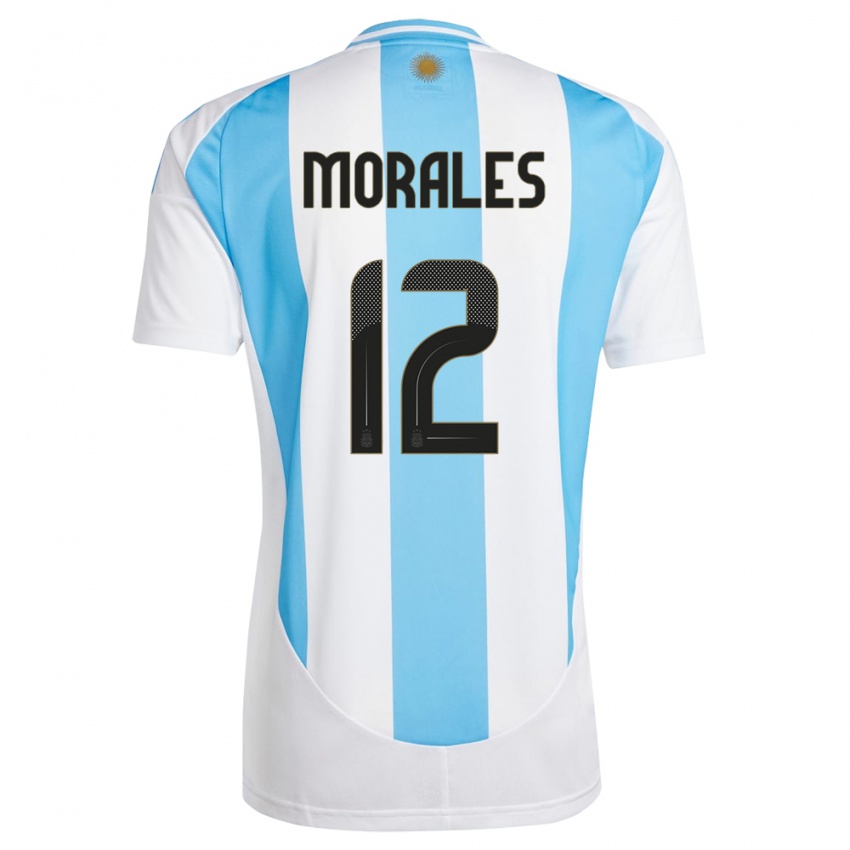 Hombre Camiseta Argentina Lautaro Morales #12 Blanco Azul 1ª Equipación 24-26 La Camisa Argentina