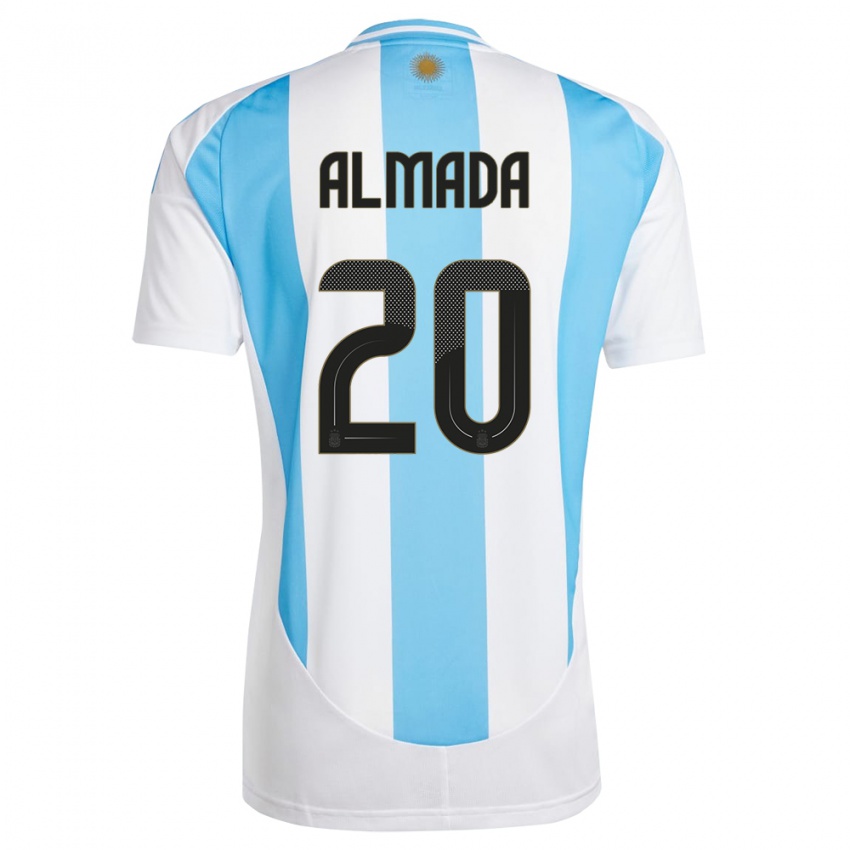 Hombre Camiseta Argentina Thiago Almada #20 Blanco Azul 1ª Equipación 24-26 La Camisa Argentina