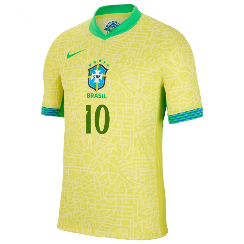 Hombre Camiseta Brasil Jader #10 Amarillo 1ª Equipación 24-26 La Camisa Argentina