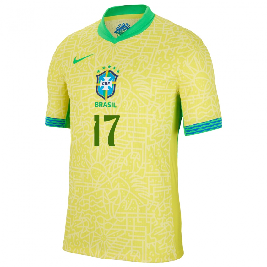 Hombre Camiseta Brasil William Gomes #17 Amarillo 1ª Equipación 24-26 La Camisa Argentina