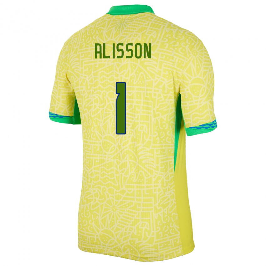 Hombre Camiseta Brasil Alisson #1 Amarillo 1ª Equipación 24-26 La Camisa Argentina