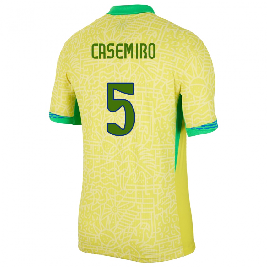 Hombre Camiseta Brasil Casemiro #5 Amarillo 1ª Equipación 24-26 La Camisa Argentina