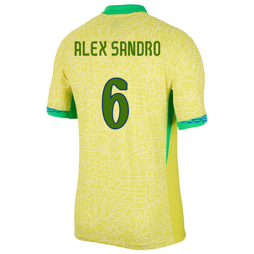 Hombre Camiseta Brasil Alex Sandro #6 Amarillo 1ª Equipación 24-26 La Camisa Argentina