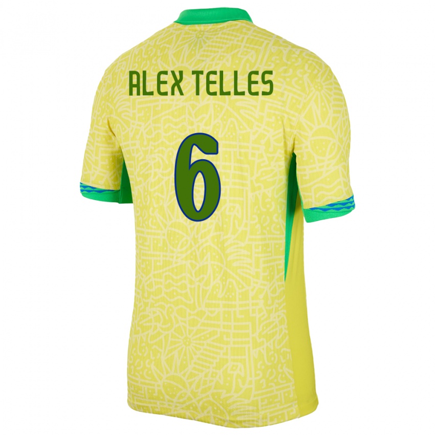 Hombre Camiseta Brasil Alex Telles #6 Amarillo 1ª Equipación 24-26 La Camisa Argentina