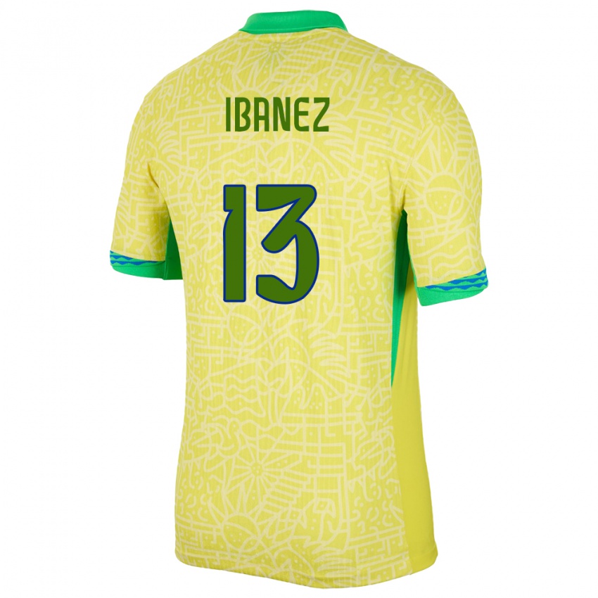 Hombre Camiseta Brasil Roger Ibanez #13 Amarillo 1ª Equipación 24-26 La Camisa Argentina