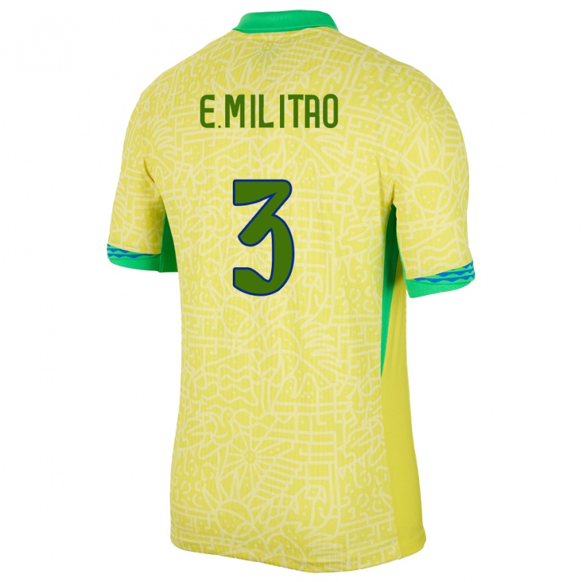 Hombre Camiseta Brasil Eder Militao #3 Amarillo 1ª Equipación 24-26 La Camisa Argentina