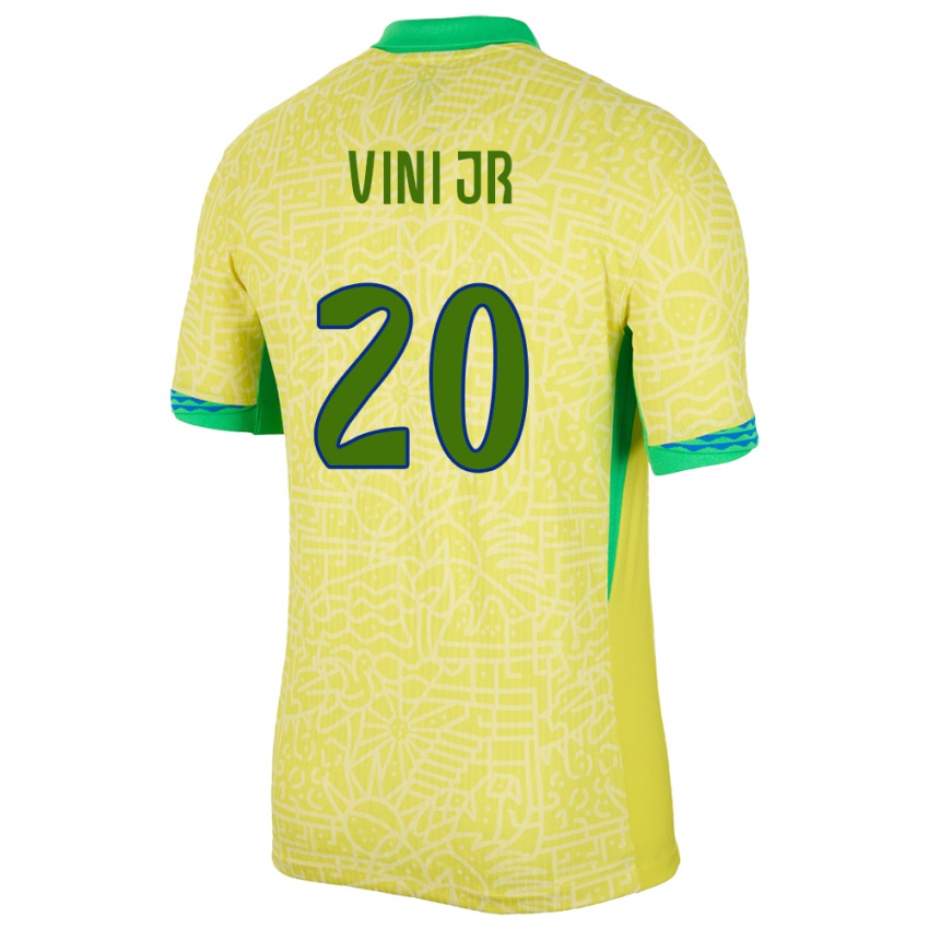 Hombre Camiseta Brasil Vinicius Junior #20 Amarillo 1ª Equipación 24-26 La Camisa Argentina