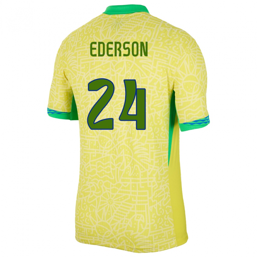 Hombre Camiseta Brasil Ederson #24 Amarillo 1ª Equipación 24-26 La Camisa Argentina