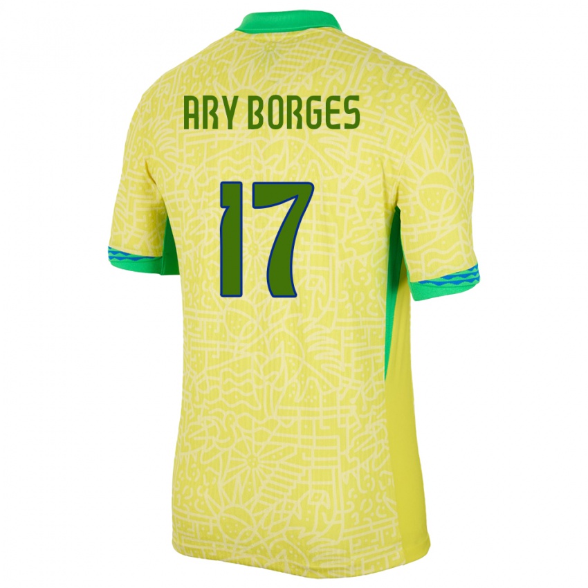 Hombre Camiseta Brasil Ary Borges #17 Amarillo 1ª Equipación 24-26 La Camisa Argentina