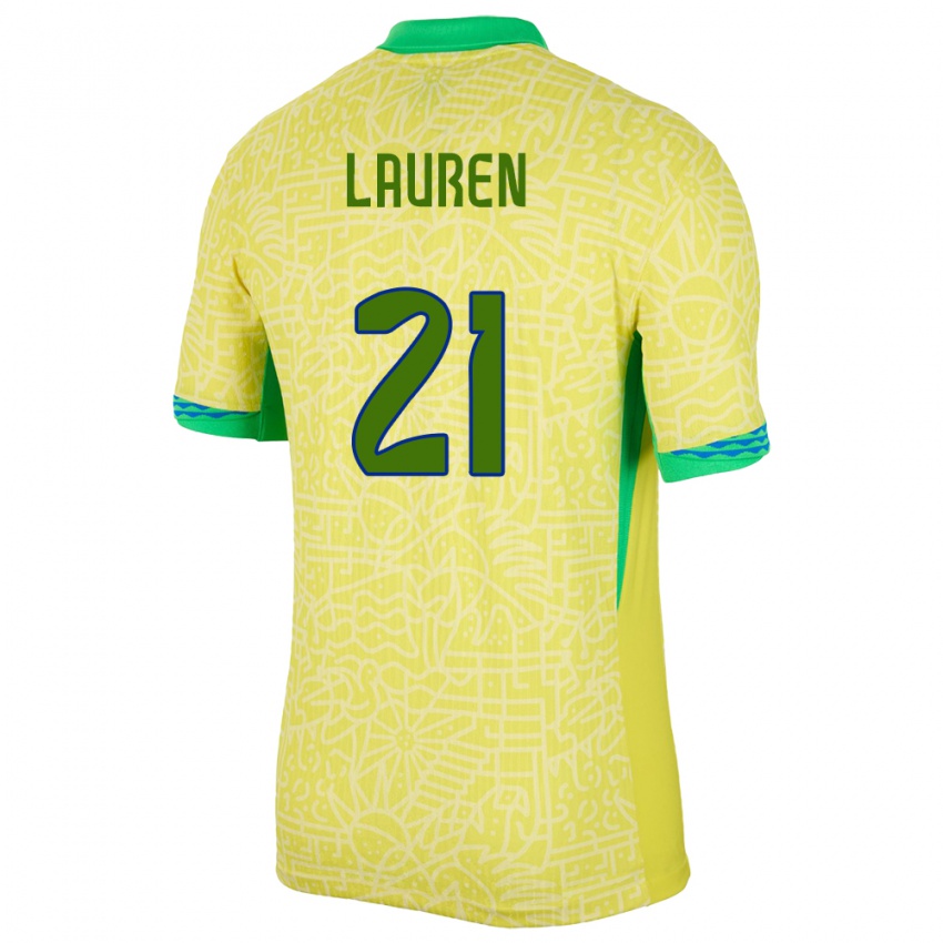 Hombre Camiseta Brasil Lauren Costa #21 Amarillo 1ª Equipación 24-26 La Camisa Argentina