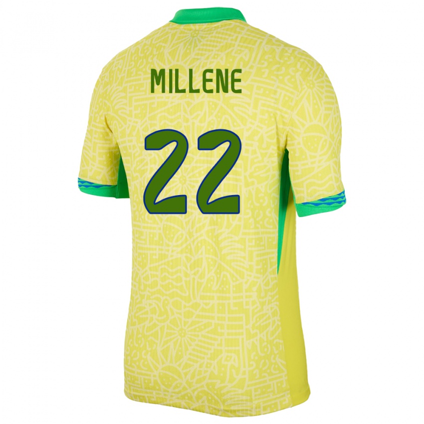 Hombre Camiseta Brasil Millene #22 Amarillo 1ª Equipación 24-26 La Camisa Argentina