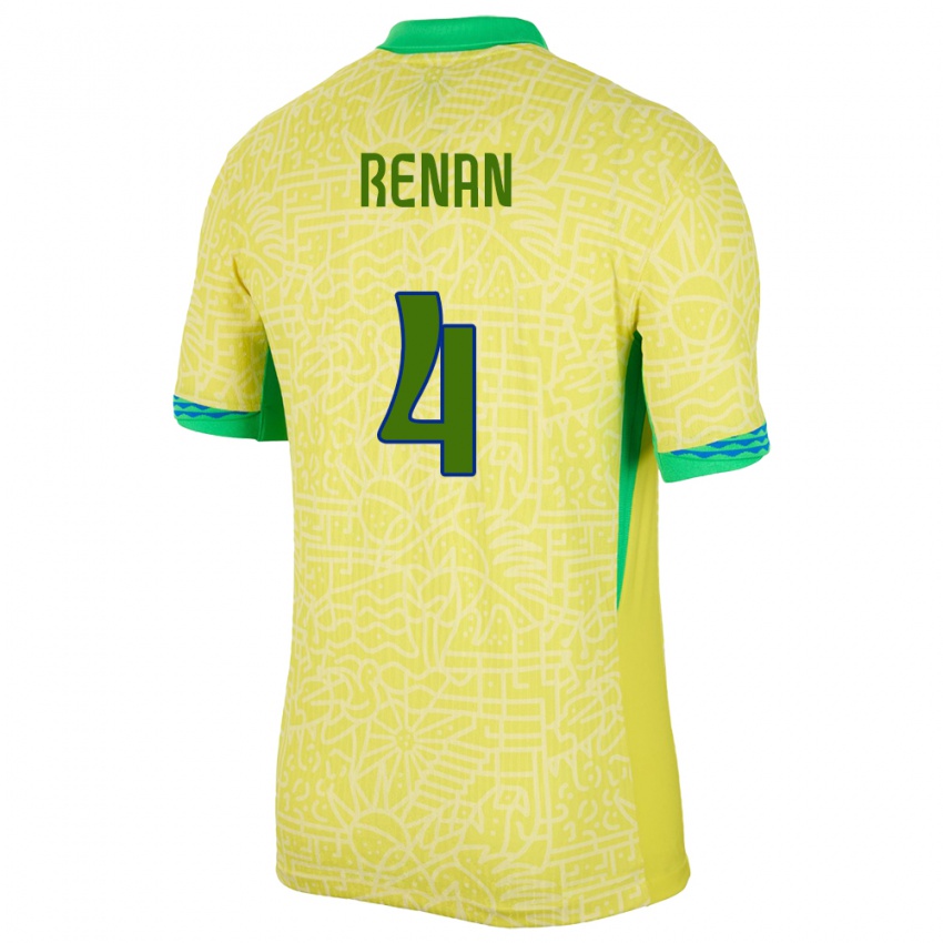 Hombre Camiseta Brasil Robert Renan #4 Amarillo 1ª Equipación 24-26 La Camisa Argentina