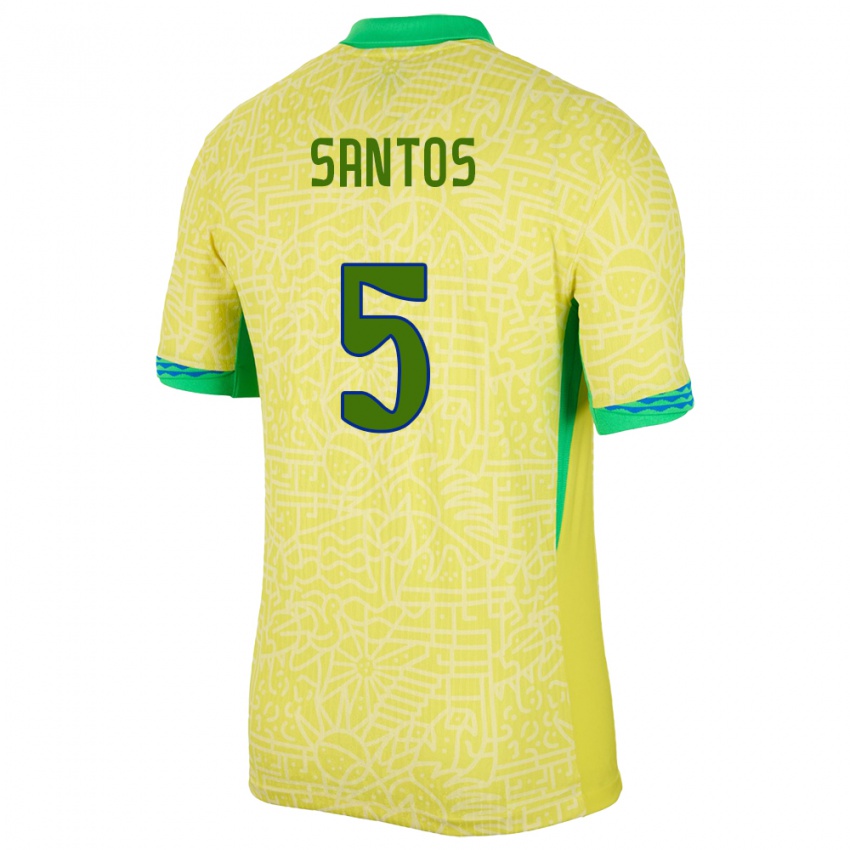 Hombre Camiseta Brasil Andrey Santos #5 Amarillo 1ª Equipación 24-26 La Camisa Argentina