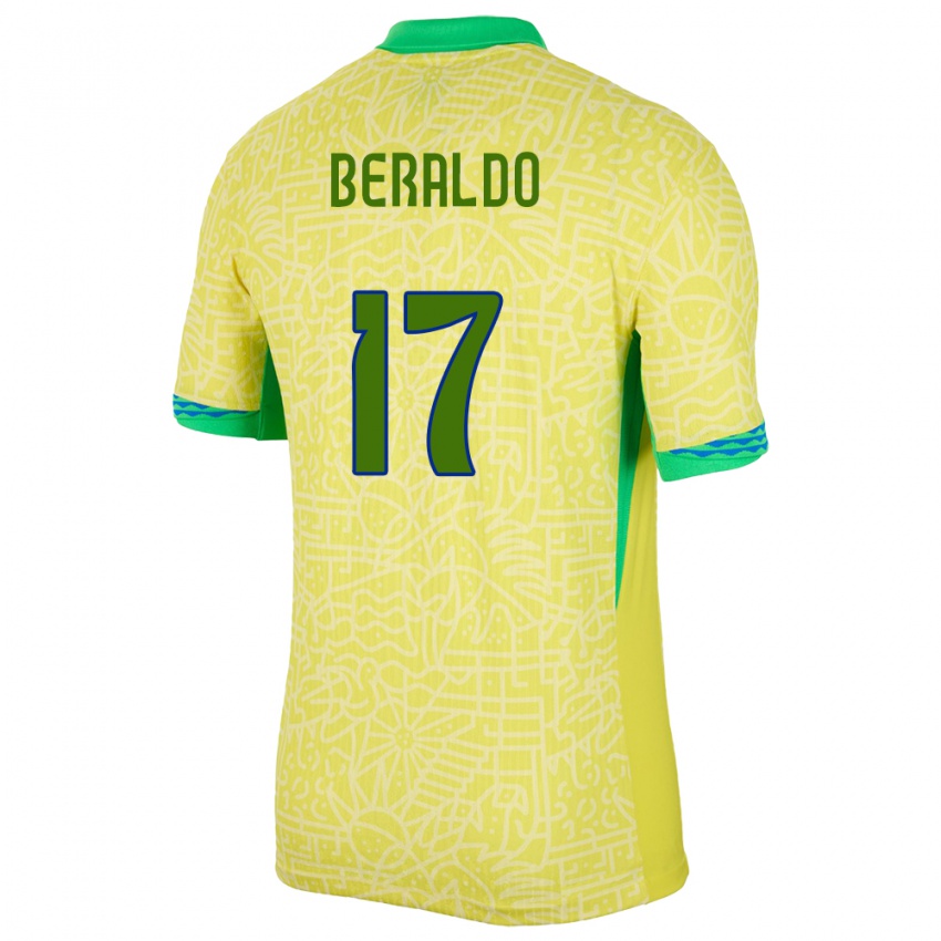 Hombre Camiseta Brasil Lucas Beraldo #17 Amarillo 1ª Equipación 24-26 La Camisa Argentina