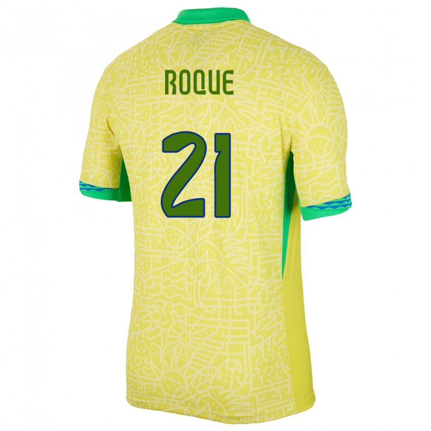 Hombre Camiseta Brasil Vitor Roque #21 Amarillo 1ª Equipación 24-26 La Camisa Argentina