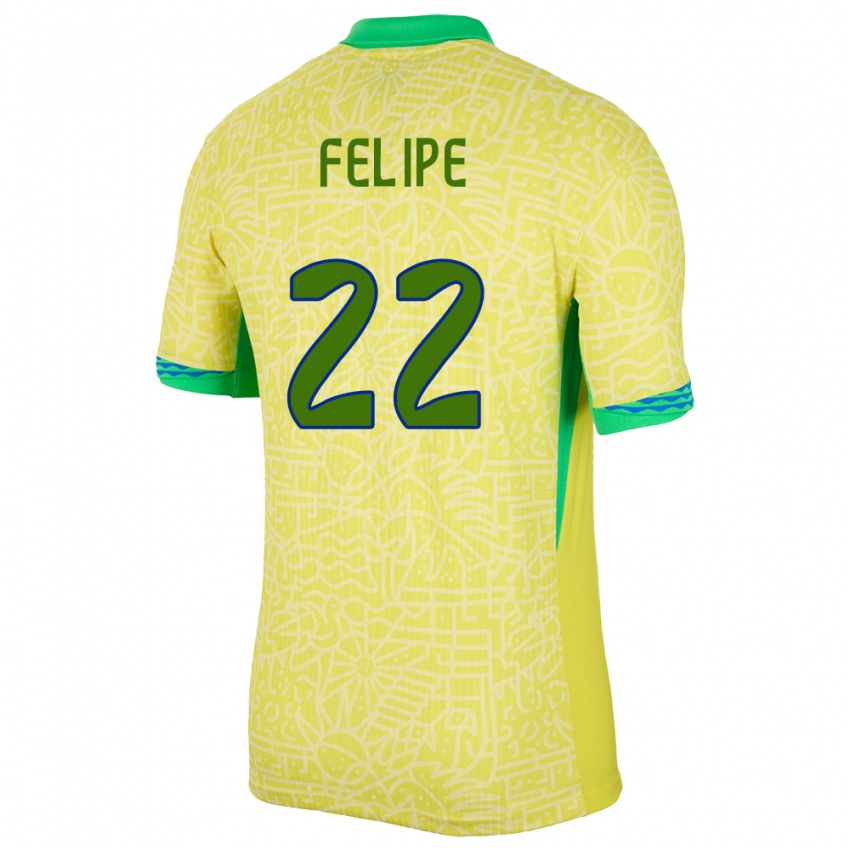 Hombre Camiseta Brasil Cayo Felipe #22 Amarillo 1ª Equipación 24-26 La Camisa Argentina