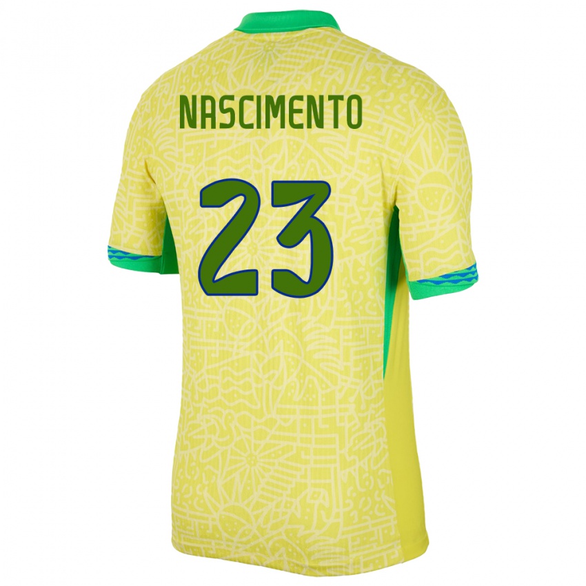 Hombre Camiseta Brasil Matheus Nascimento #23 Amarillo 1ª Equipación 24-26 La Camisa Argentina