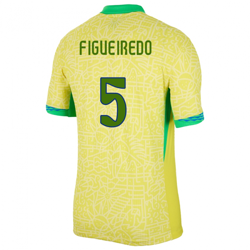 Hombre Camiseta Brasil Vitor Figueiredo #5 Amarillo 1ª Equipación 24-26 La Camisa Argentina