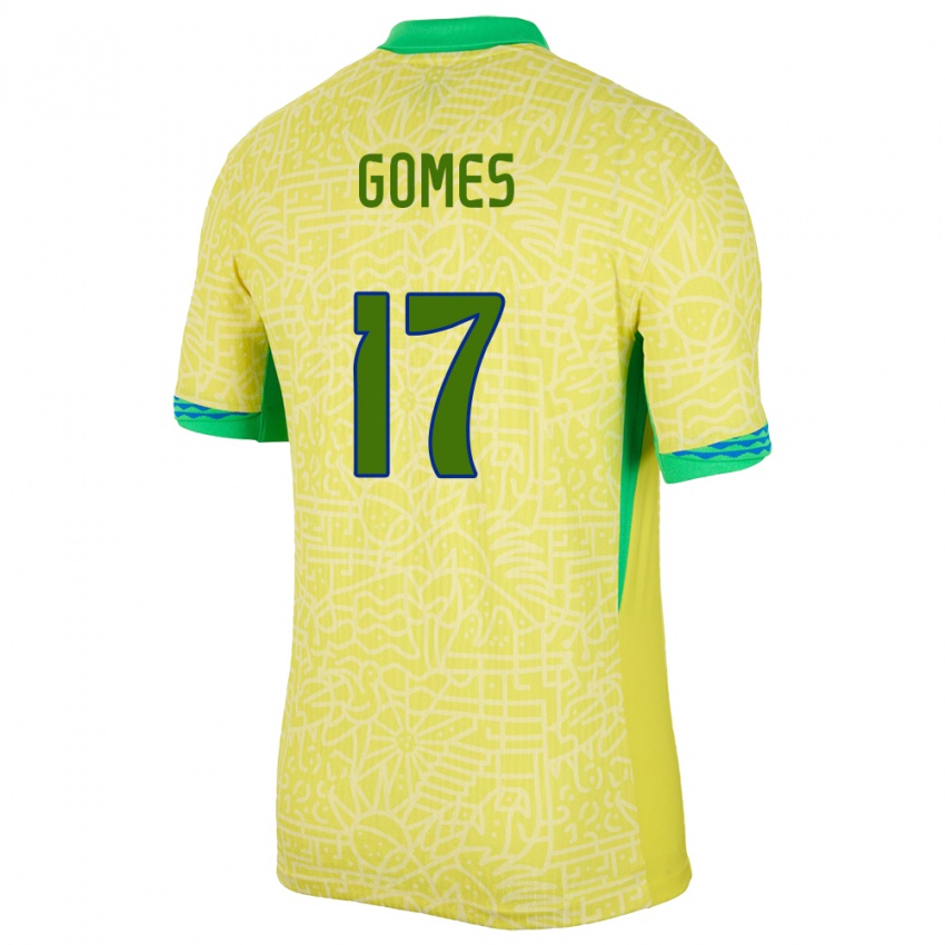 Hombre Camiseta Brasil William Gomes #17 Amarillo 1ª Equipación 24-26 La Camisa Argentina