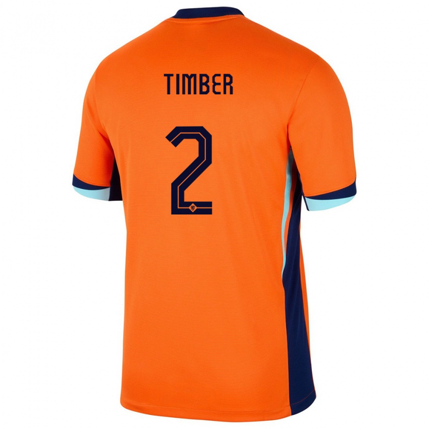 Hombre Camiseta Países Bajos Jurrien Timber #2 Naranja 1ª Equipación 24-26 La Camisa Argentina
