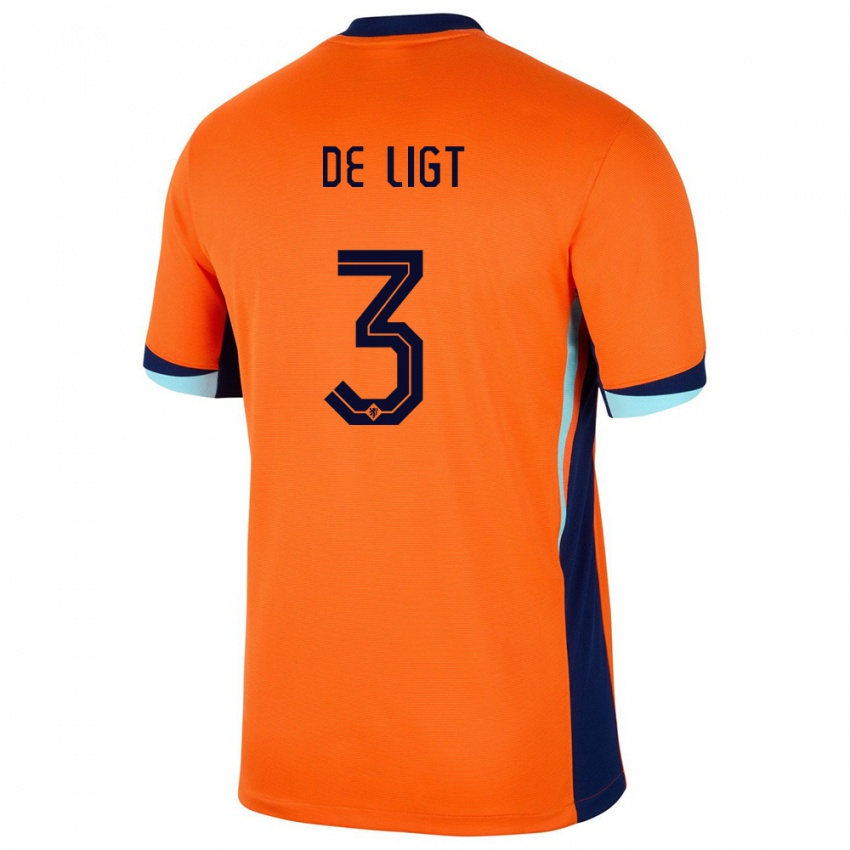 Hombre Camiseta Países Bajos Matthijs De Ligt #3 Naranja 1ª Equipación 24-26 La Camisa Argentina