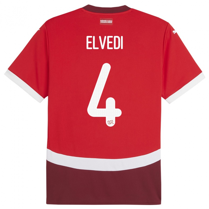 Hombre Camiseta Suiza Nico Elvedi #4 Rojo 1ª Equipación 24-26 La Camisa Argentina